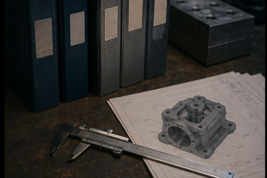 Standards materials, measurement tools, and a model printout.