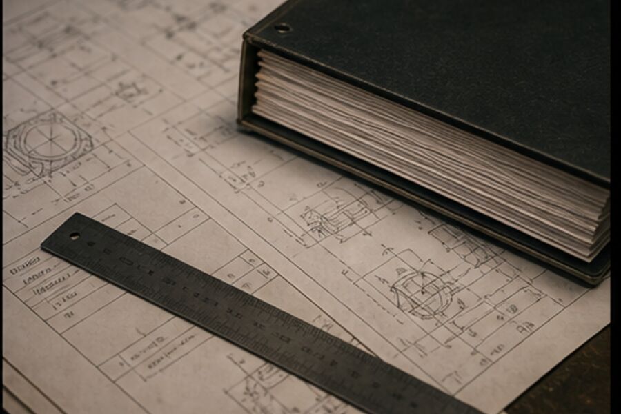 Release notes and engineering drawings held in one working ledger.